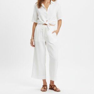 GAP Linen Blend Wide-Leg Crop Pants - Size 10, White, Zip fly, Coastal